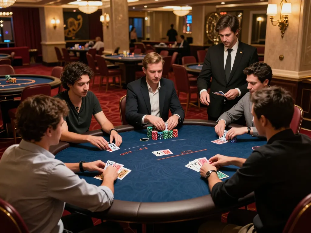 DA88 players strategizing at an exciting poker table in a luxurious casino