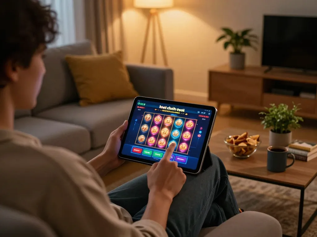 Engaging in online gambling with the hbet chính thức app in a cozy home environment.