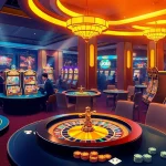 UK88 players enjoy an exciting atmosphere with vibrant casino tables, cards, and roulette wheels.