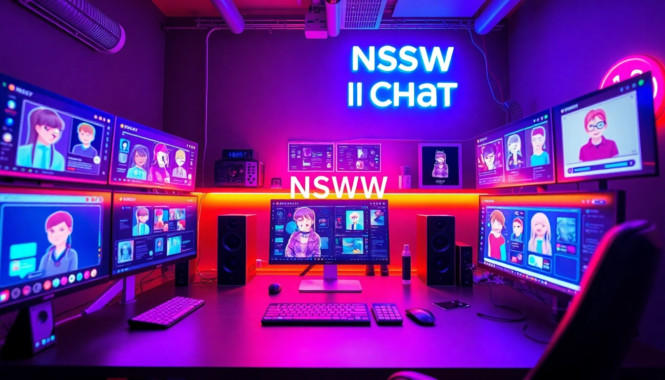 Dynamic workspace showcasing nsfw ai chat platforms with vivid digital interfaces and playful avatars.
