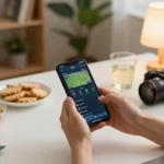 Engaging in live sports betting through VK88 on a smartphone while enjoying a cozy home setting.