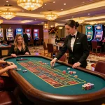 Experience high-stakes excitement at the aa888 roulette table with players placing bets.
