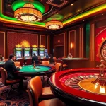 Experience the excitement of i9bet with a luxurious casino scene featuring vibrant tables and slot machines.