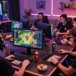 Dynamic online gaming experience on bomwin platform with players engaged and vibrant atmosphere