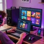 Engaged player experiencing rik vip gaming platform with vibrant visuals and modern setup