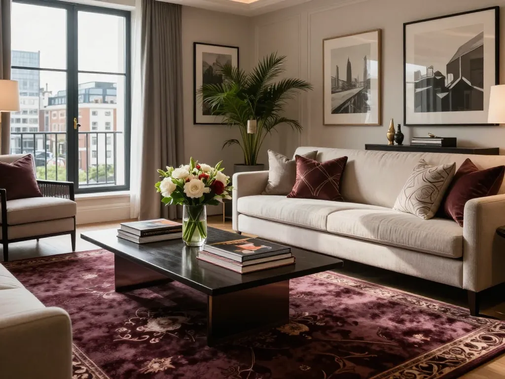 Luxurious living room with a plush luxury carpet London, elegant decor, and inviting ambiance.
