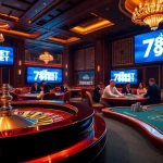 Engaging casino scene highlighting the Link chính thức 789BET with roulette and poker chips.