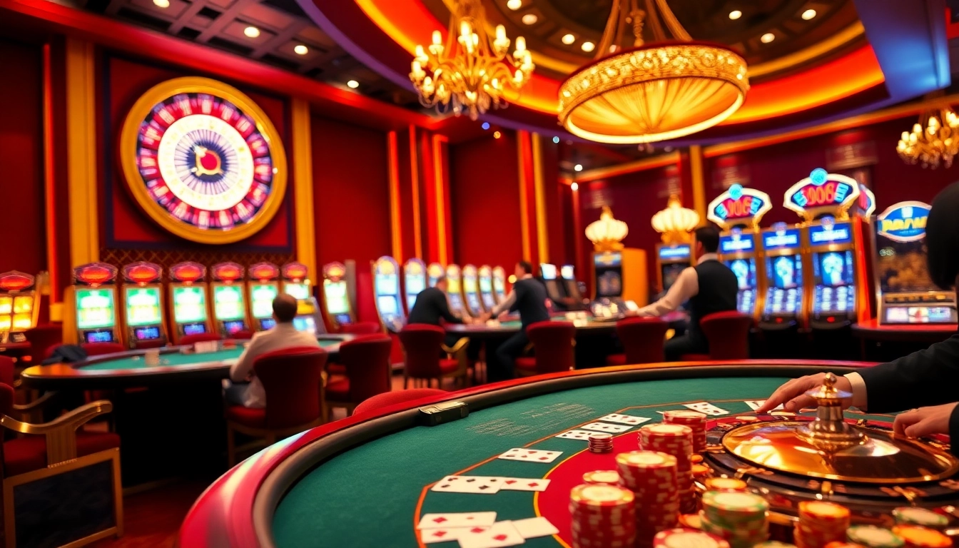 Engage in a thrilling game at RED88's luxurious poker table surrounded by colorful casino ambiance.