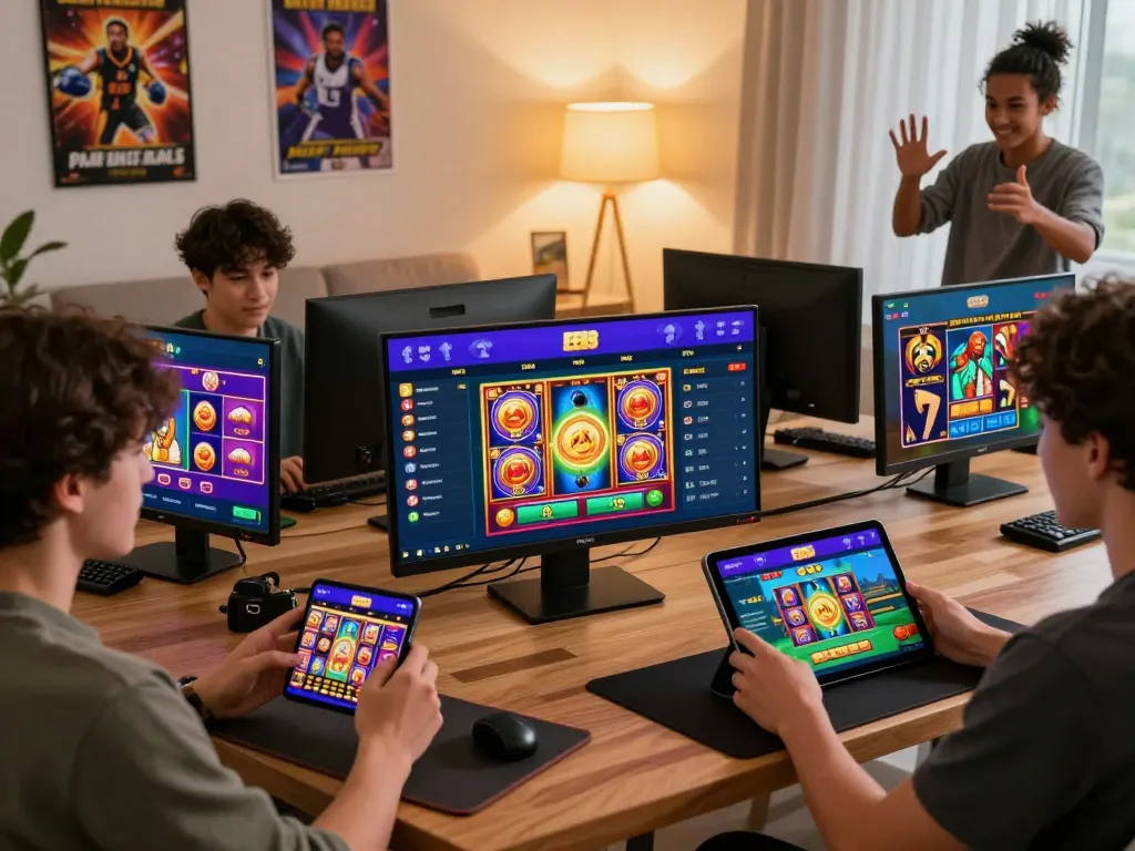 Players enjoying the vibrant online gaming experience at EE88, showcasing diverse games in a lively setting.