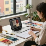 Textile designer at work showcasing innovative fabric designs for sunwin.