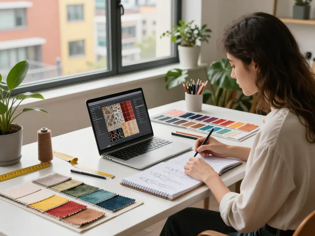 Textile designer at work showcasing innovative fabric designs for sunwin.