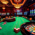 Players enjoying thrilling games at Af88 casino with vibrant gaming tables and roulette wheels.