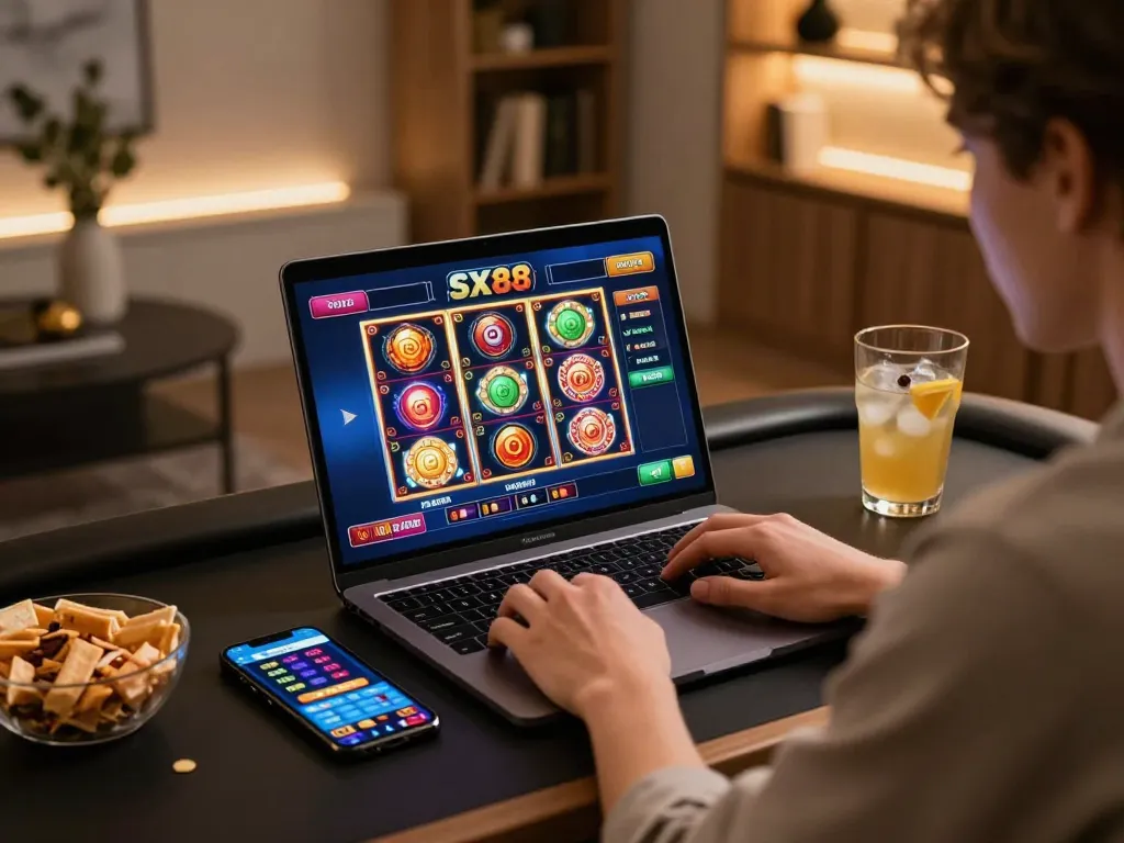 SX88 online gaming experience with vibrant slot options and live dealer interface.