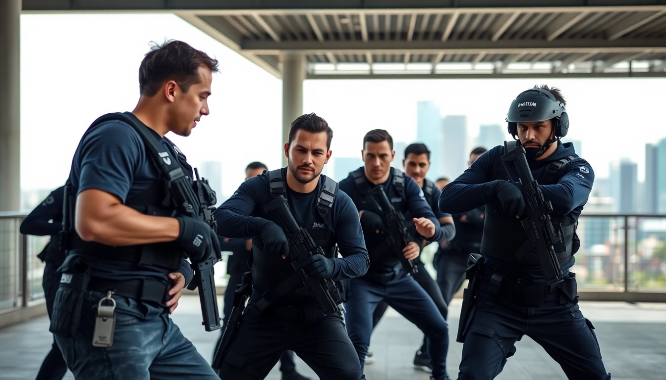 Professional Body Guard Program training session with diverse trainees showcasing defensive maneuvers.
