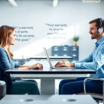 Engaging support for fast warranty claims with a customer service representative assisting in a modern office.