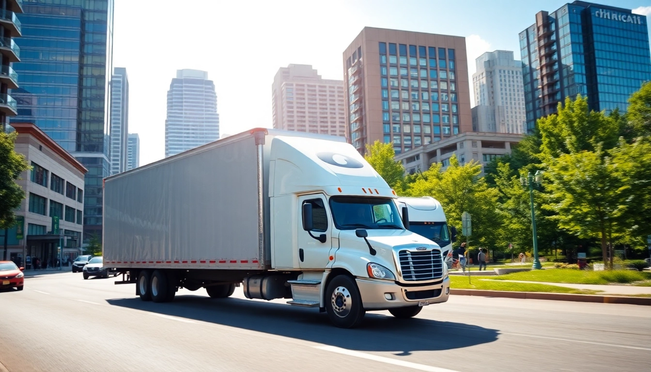 Long distance movers Calgary expertly transporting items through a bustling cityscape.