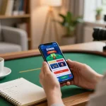 Engaging in ZOWIN mobile betting with smartphone while relaxing at home.