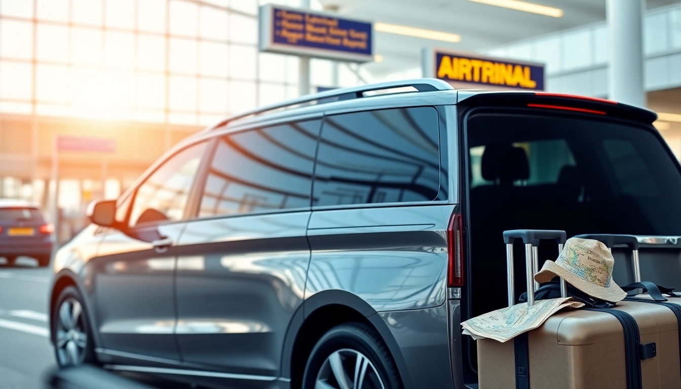 Efficient airport transfer at Luton airport with sleek vehicle and vibrant surroundings