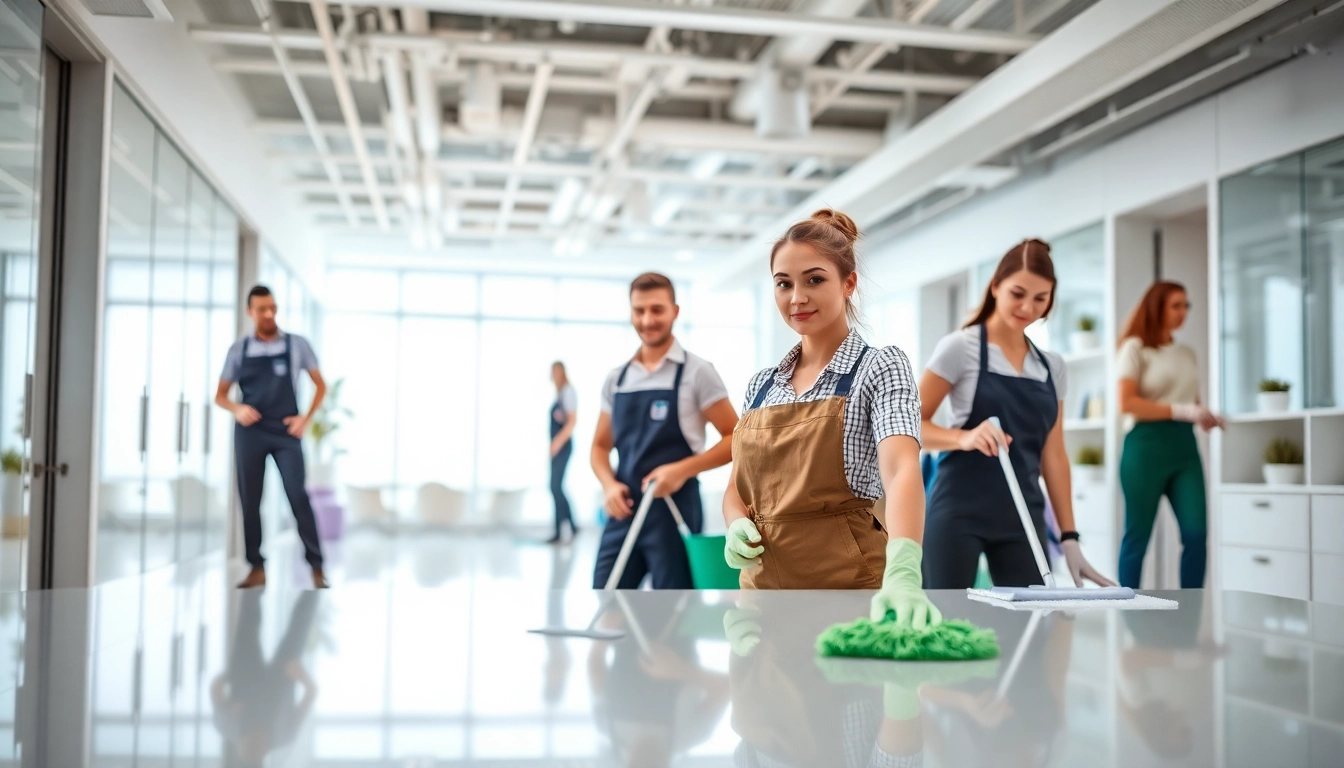 Cleaning services calgary team ensuring a spotless office environment in a bright modern space.