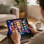 Engaging with Slot Malaysia games on a tablet, person focused on winning strategies at home.