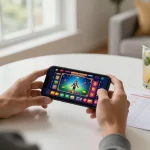 Player enjoying the 789P online casino on a smartphone, showcasing vibrant betting interface.