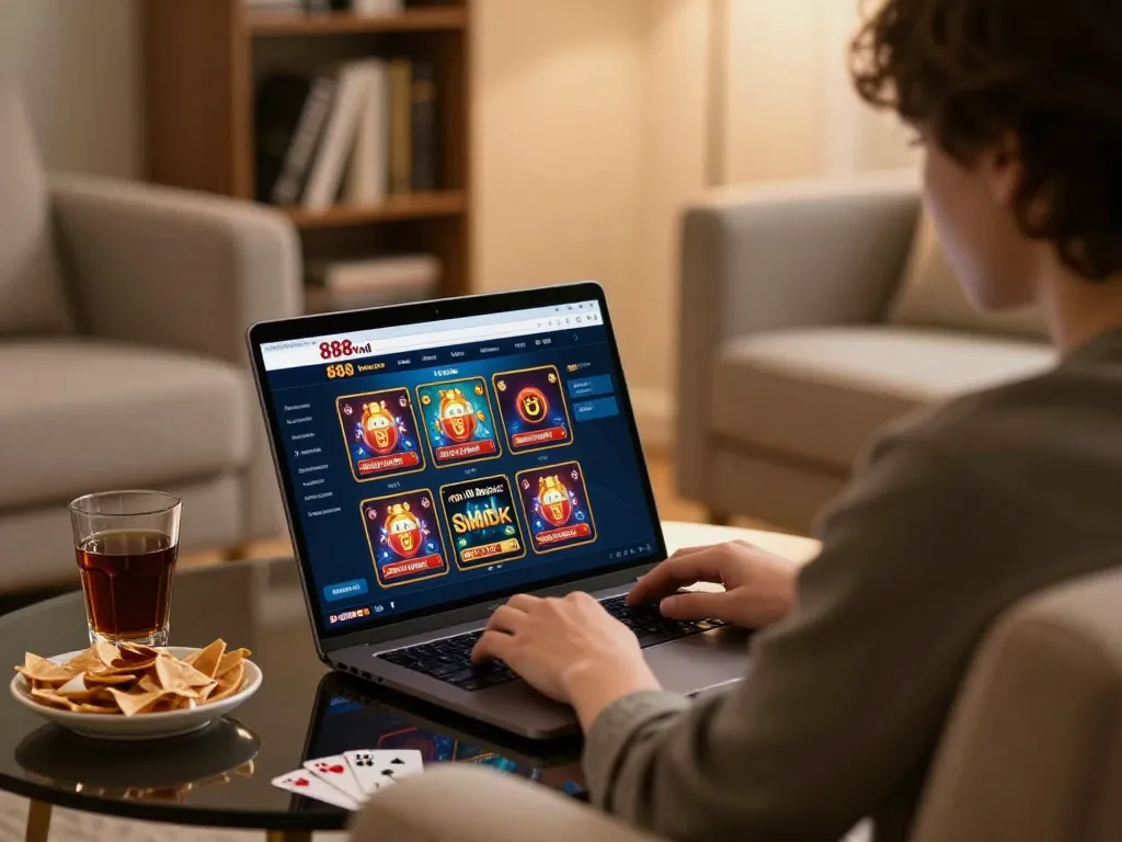 Engaging with the 888vnd online casino platform in a comfortable home setting