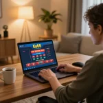 Engaging in online gaming at Ko66, user actively placing bets at a cozy home setup.