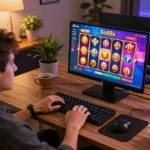 Engaged player enjoying online slots at Xo88s in a cozy gaming setup