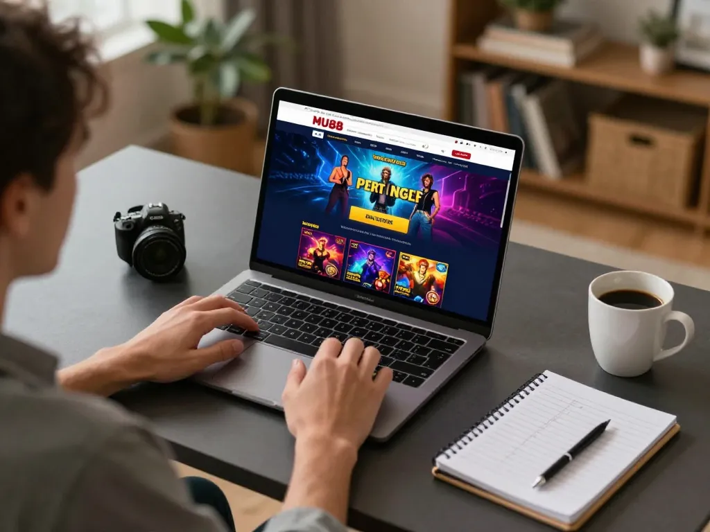 Engaging online play at MU88 showcasing games and strategies in a cozy home setting