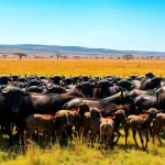 Witness the vibrant Wildebeest Calving season safari as mothers and calves thrive in the Serengeti.