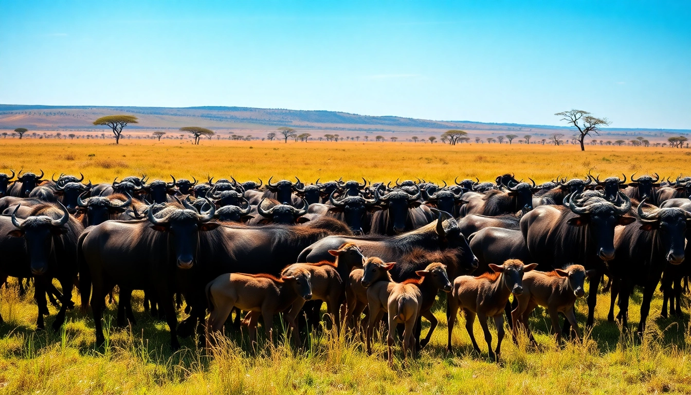 Witness the vibrant Wildebeest Calving season safari as mothers and calves thrive in the Serengeti.