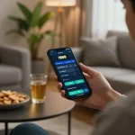 Mobile sports betting experience with HI88 app in a cozy home setting