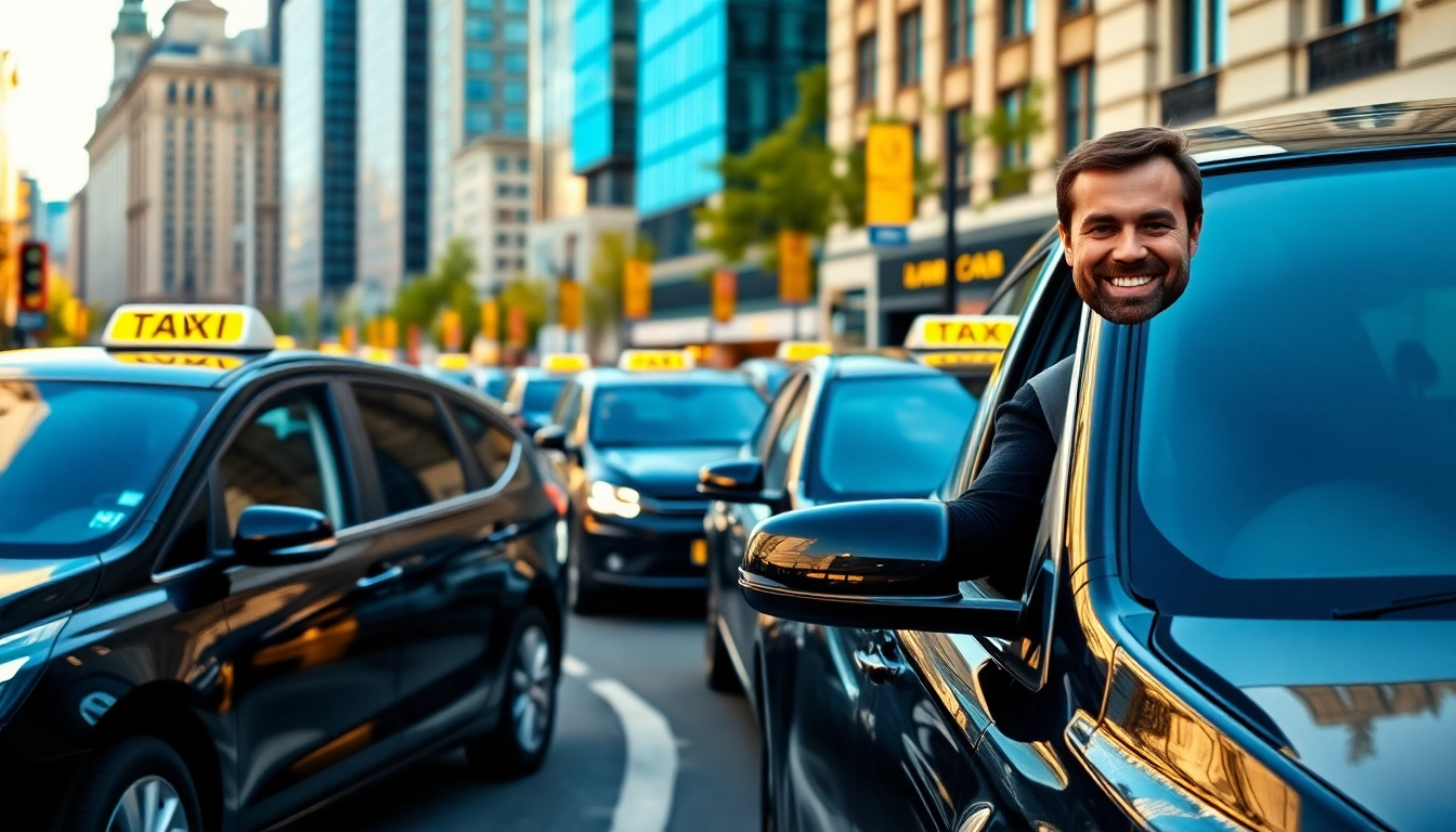 Minicabs showcasing professional services and vibrant city life.