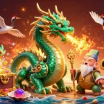 xocdia 88 showcases a vibrant casino fantasy featuring a jade dragon and a wise turtle sage amidst treasure and glowing cards, emphasizing excitement.