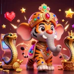 Experience thrilling games at ok9 with a majestic maharaja and glowing arcade machines in a stunning casino scene.