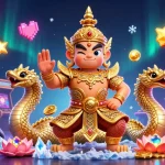 Engage with game bài hitclub in a vibrant, action-packed 3D casino scene featuring a guardian and Naga companions.