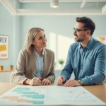 How to find my perfect career with a life coach guiding in an inspiring office setting.