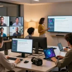 Dynamic online classroom discussing sex ai, showcasing interactive learning with students and tech.