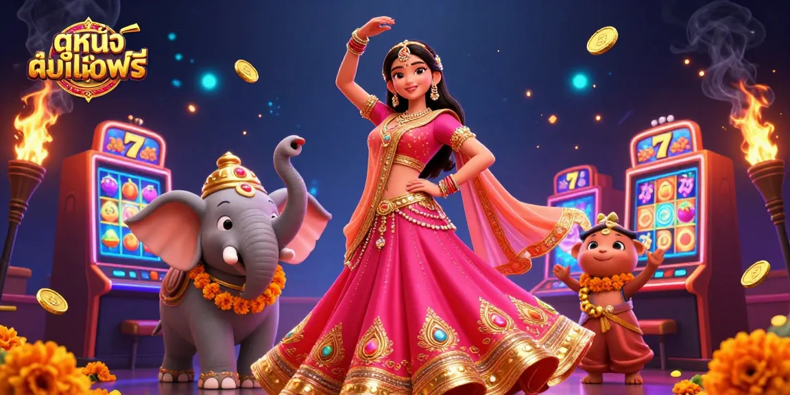 Play ดูหนังออนไลน์ฟรี with stunning visuals, featuring a beautiful Asian woman and dynamic casino elements.
