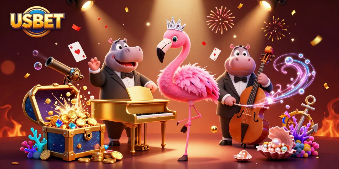 Experience the excitement of USBET with animated casino characters and vibrant game elements.
