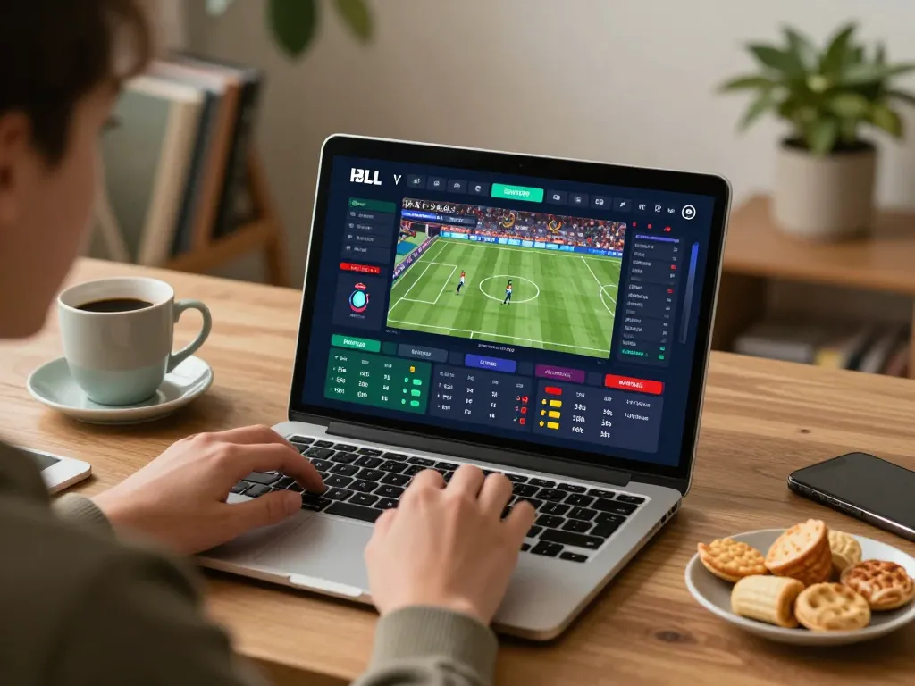 Placing bets on sports through debet app in cozy home workspace