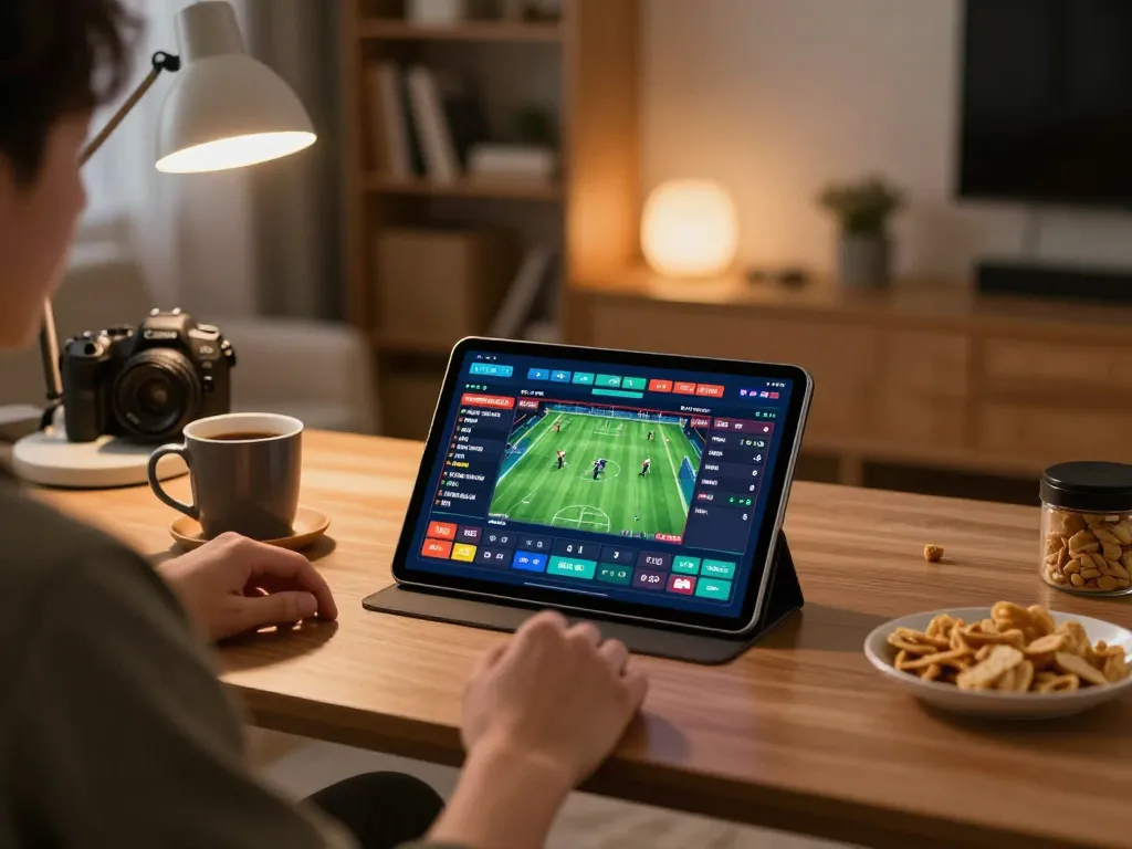 Socolive user engaging in responsible sports betting with live odds displayed on tablet.