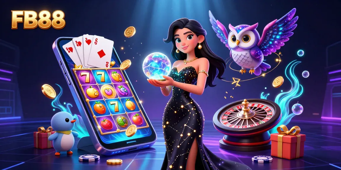 Engage with FB88's immersive online casino and colorful slot games in a captivating 3D scene.