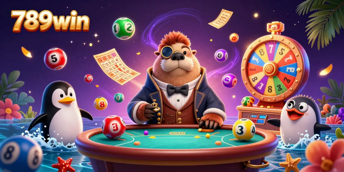 Experience the excitement of 789win with jolly characters playing poker amidst vibrant casino elements.