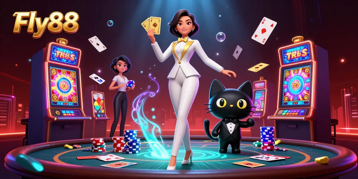 Join the excitement at Fly88 with a glamorous dealer and playful elements for an exhilarating casino experience.