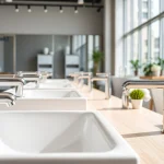 Sanitärprodukte von sonni sanitär, hochwertige Armaturen und Waschbecken in einem modernen Badezimmer.