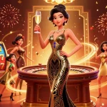 Experience thrilling gaming moments with da88s at a vibrant casino scene featuring a glamorous character.