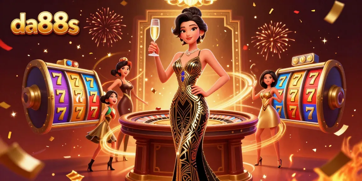 Experience thrilling gaming moments with da88s at a vibrant casino scene featuring a glamorous character.
