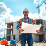 New Jersey General Contractor overseeing construction operations on site with blueprints.