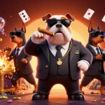 Experience the excitement at Nhà cái fo88 with vibrant 3D casino illustration featuring a mafia bulldog and Doberman bodyguards.